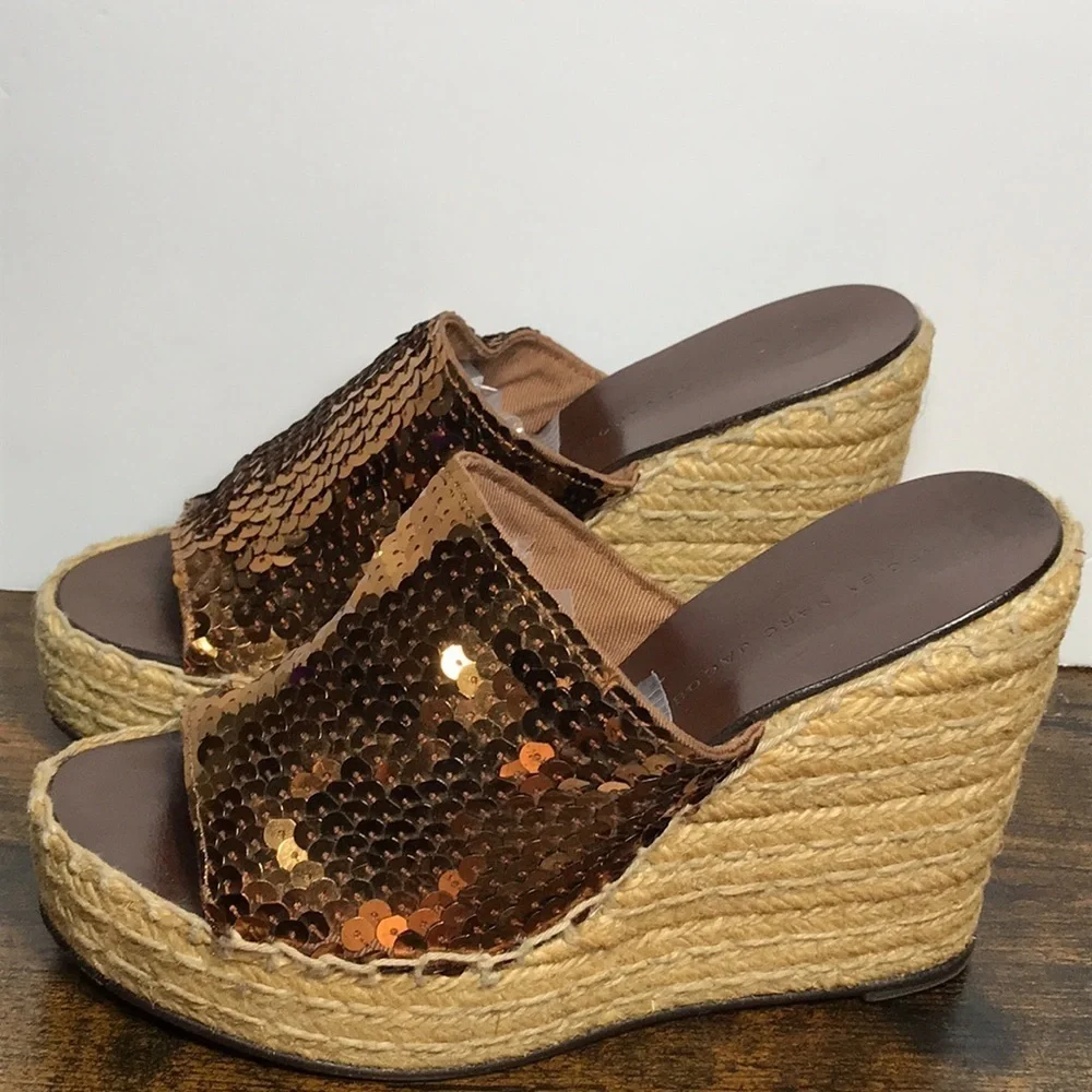 Marc by Marc Jacobs Bronze Sequence Platform Wedge Slip On Sandals 37 /6.5-7 Y2K
